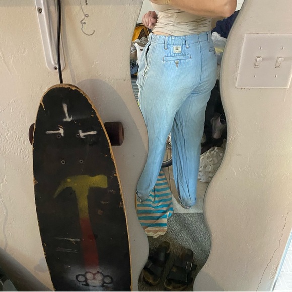 Trashed Vintage New River Pleated Straight Jeans Destroyed 34L Cuffed Ripped - Picture 6 of 14